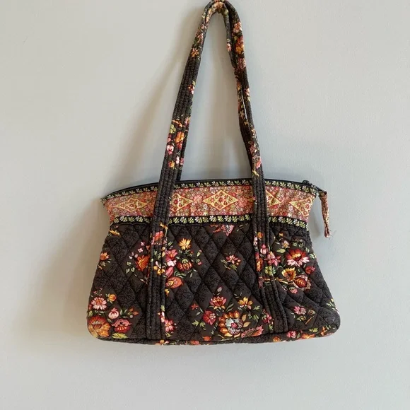 Vera Bradley Brown and Pink Floral Quilted Shoulder Bag - Picture 2 of 6